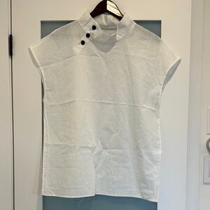 White Short Sleeve Mandarin Collar Shirt